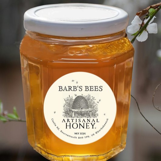 Ivory Honey Label  Skep. met Honingbijen