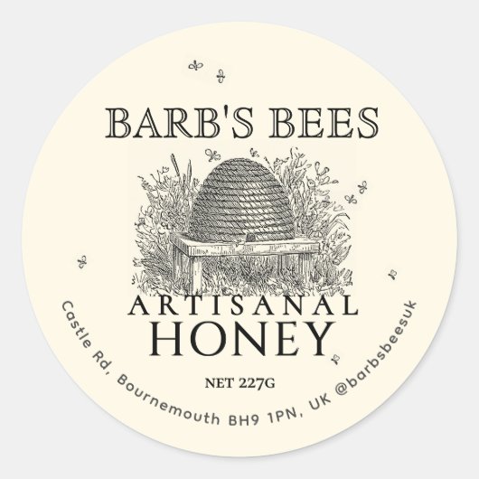 Ivory Honey Label  Skep. met Honingbijen (Voorkant)