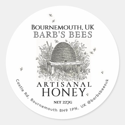 Ivory Honey Label Skep. met Honingbijen (Voorkant)