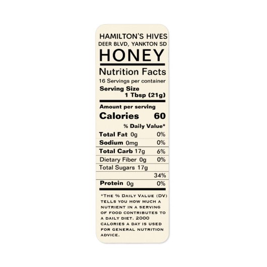 Ivory Honey Nutrition Facts Return Address Label (Voorkant)