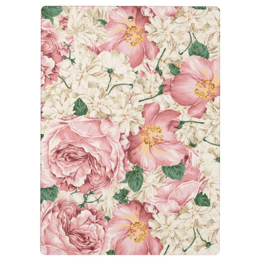 Ivory Hydrangeas and Pink Garden Roses Floral Klembord (Achterkant)