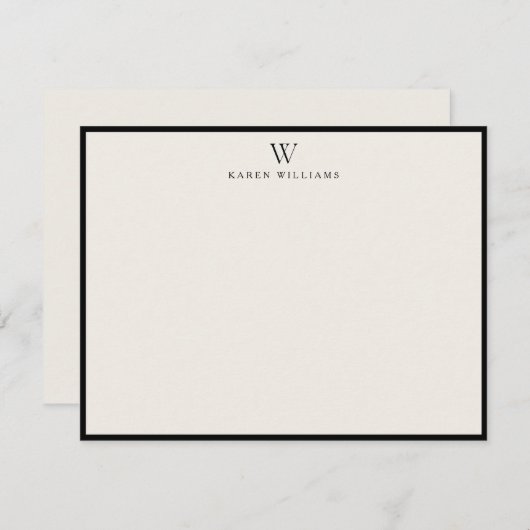 ivory Initial Bold Black Border note card Kaart (Voorkant / Achterkant)