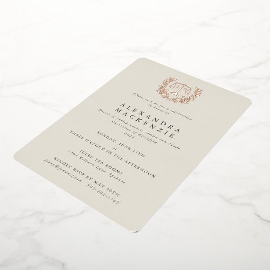 Ivory JD Law Scales+Laurel Wreath Graduparty Folie Uitnodiging (Gedraaid)
