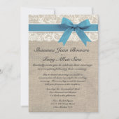 Ivory Lace Aqua Blue Burlap Wedding Reception Kaart (Voorkant)