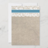 Ivory Lace Aqua Blue Burlap Wedding Reception Kaart (Achterkant)