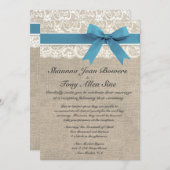 Ivory Lace Aqua Blue Burlap Wedding Reception Kaart (Voorkant / Achterkant)