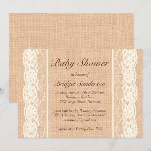 Ivory  Lace Baby shower Kaart (Voorkant / Achterkant)