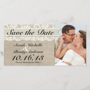 Ivory Lace & Burlap Save the Date - Ivory