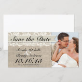 Ivory Lace & Burlap Save the Date - Ivory (Voorkant / Achterkant)