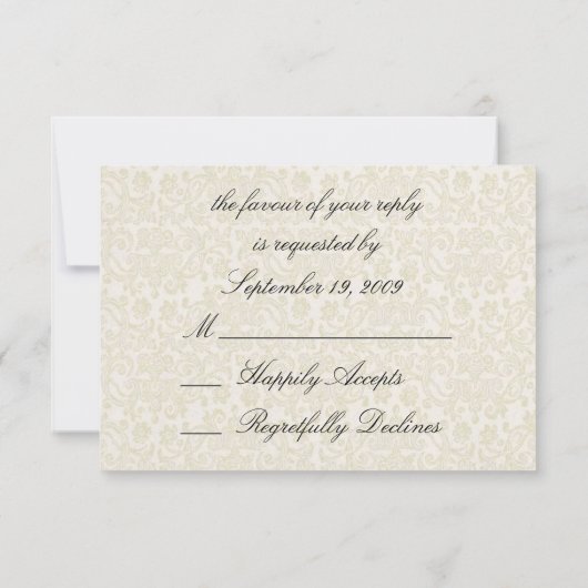 Ivory Lace Damask RSVP Note Card (Achterkant)