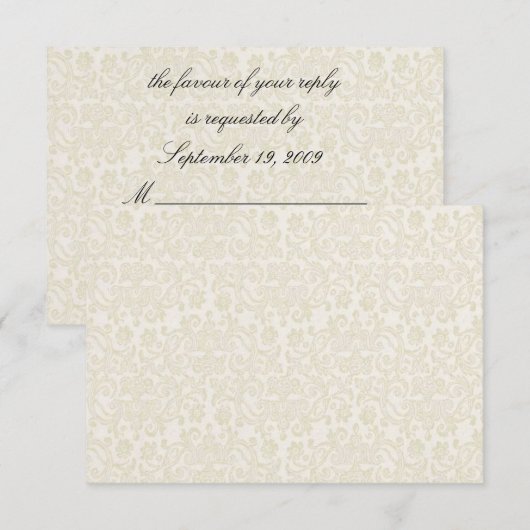 Ivory Lace Damask RSVP Note Card (Voorkant / Achterkant)