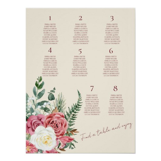 Ivory Lace Elegant Floral Wedding Seating Chart Perfect Poster (Voorkant)