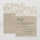 Ivory Lace en Burlap Wedding RSVP-kaart RSVP Kaartje (Voorkant / Achterkant)