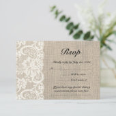 Ivory Lace en Burlap Wedding RSVP-kaart RSVP Kaartje (Staand voorkant)