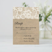 Ivory Lace en Warm Burlap Wedding RSVP-kaart RSVP Kaartje (Staand voorkant)
