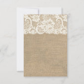 Ivory Lace en Warm Burlap Wedding RSVP-kaart RSVP Kaartje (Achterkant)
