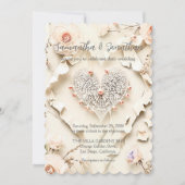 Ivory Lace Heart Floral Romantic Spring Wedding Kaart (Voorkant)