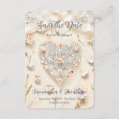 Ivory Lace Heart Photo Floral Romantic Spring Save The Date (Voorkant)