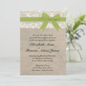 Ivory Lace look Rustic Burlap Invitation - Olive Kaart (Staand voorkant)