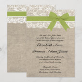Ivory Lace look Rustic Burlap Invitation - Olive Kaart (Voorkant / Achterkant)