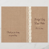 Ivory Lace & Medium Burlap Wedding Programme (Voorkant)
