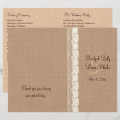  Ivory Lace & Medium Burlap Wedding Programme (Voorkant / Achterkant)