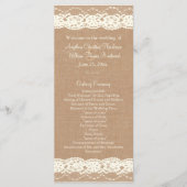  Ivory Lace & Medium Burlap Wedding Programme Programmakaart (Voorkant)