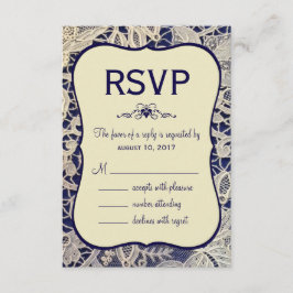 Ivory Lace Navy Blue Formele Huwelijksreactie RSVP Kaartje