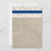 Ivory Lace Royal Blue Burlap Wedding Reception Kaart (Achterkant)