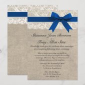 Ivory Lace Royal Blue Burlap Wedding Reception Kaart (Voorkant / Achterkant)