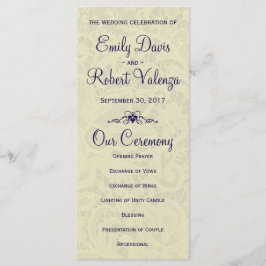 Ivory Lace Royal Navy Blauw Formeel Huwelijksprogr Programmakaart