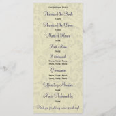Ivory Lace Royal Navy Blauw Formeel Huwelijksprogr Programmakaart (Achterkant)