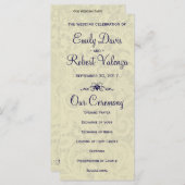 Ivory Lace Royal Navy Blauw Formeel Huwelijksprogr Programmakaart (Voorkant / Achterkant)