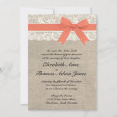 Ivory Lace Rustic Burlap Wedding Invitation - Kora Kaart (Voorkant)