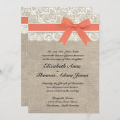 Ivory Lace Rustic Burlap Wedding Invitation - Kora Kaart (Voorkant / Achterkant)