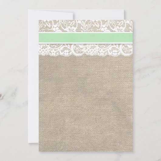 Ivory Lace Rustic Burlap Wedding Invitation - Mint Kaart (Achterkant)