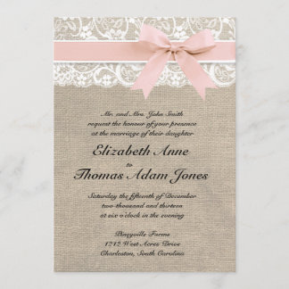 Ivory Lace Rustic Burlap Wedding Invitation - Peac Kaart