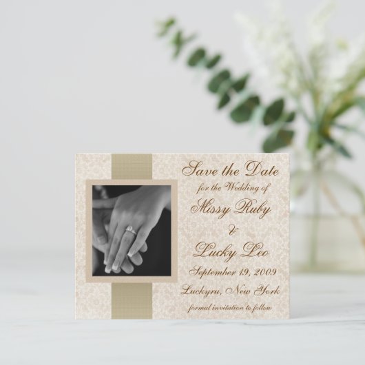Ivory Lace Save the Date Aankondiging (Staand voorkant)