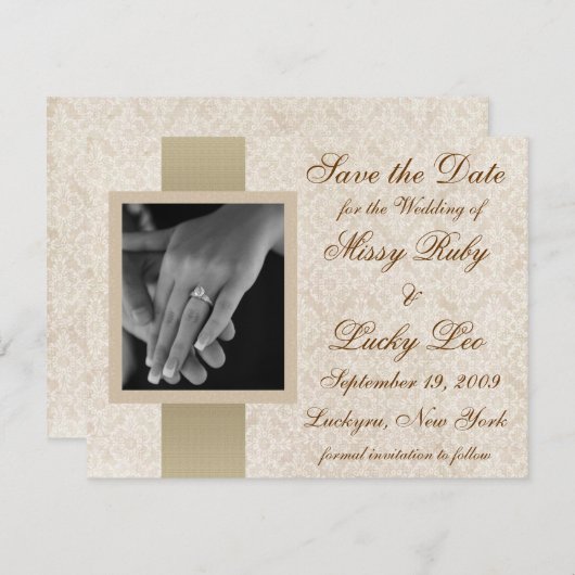 Ivory Lace Save the Date Aankondiging (Voorkant / Achterkant)