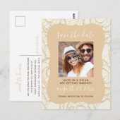 Ivory Lace Save the Date Briefkaart-Champagne Yell Briefkaart (Voorkant / Achterkant)