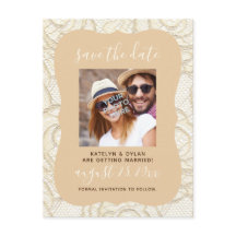 Ivory Lace Save the Date Briefkaart-Champagne Yell