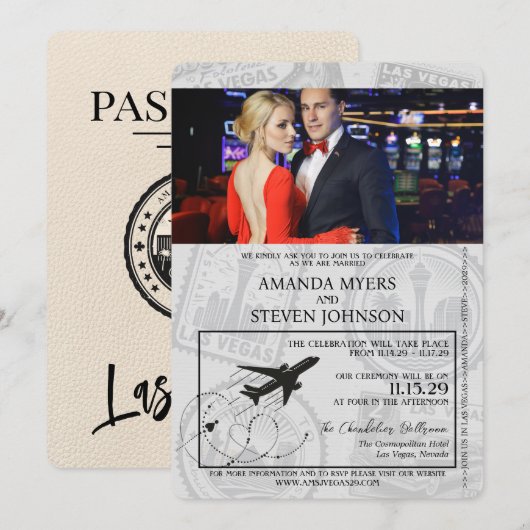 Ivory Las Vegas Passport Wedding Kaart (Voorkant / Achterkant)