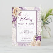 Ivory Lavender Botanical Wedding Kaart (Staand voorkant)
