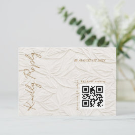 Ivory Leaves Elegant Wedding QR code  RSVP Kaartje