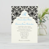 Ivory Linen Black Damask Monogrammed Invite Kaart (Staand voorkant)
