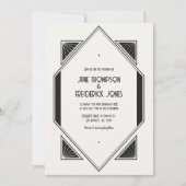 Ivory Linen & Jet Black Art Deco Wedding Photo Kaart (Voorkant)