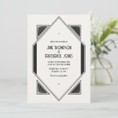 Ivory Linen & Jet Black Art Deco Wedding Photo Kaart (Staand voorkant)