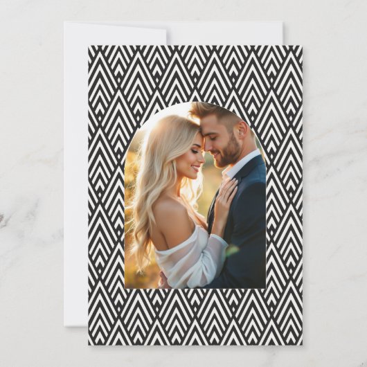 Ivory Linen & Jet Black Art Deco Wedding Photo Kaart (Achterkant)
