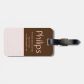 Ivory Linen Woven Fabric, Roze & Bruin Kleurblok Bagagelabel (Achterkant horizontaal)