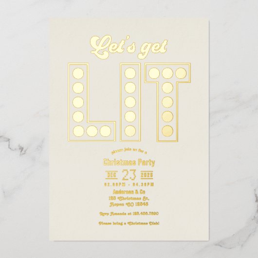 Ivory Luxe Let's Get Lit Retro Christmas Party Folie Uitnodiging (Voorkant)